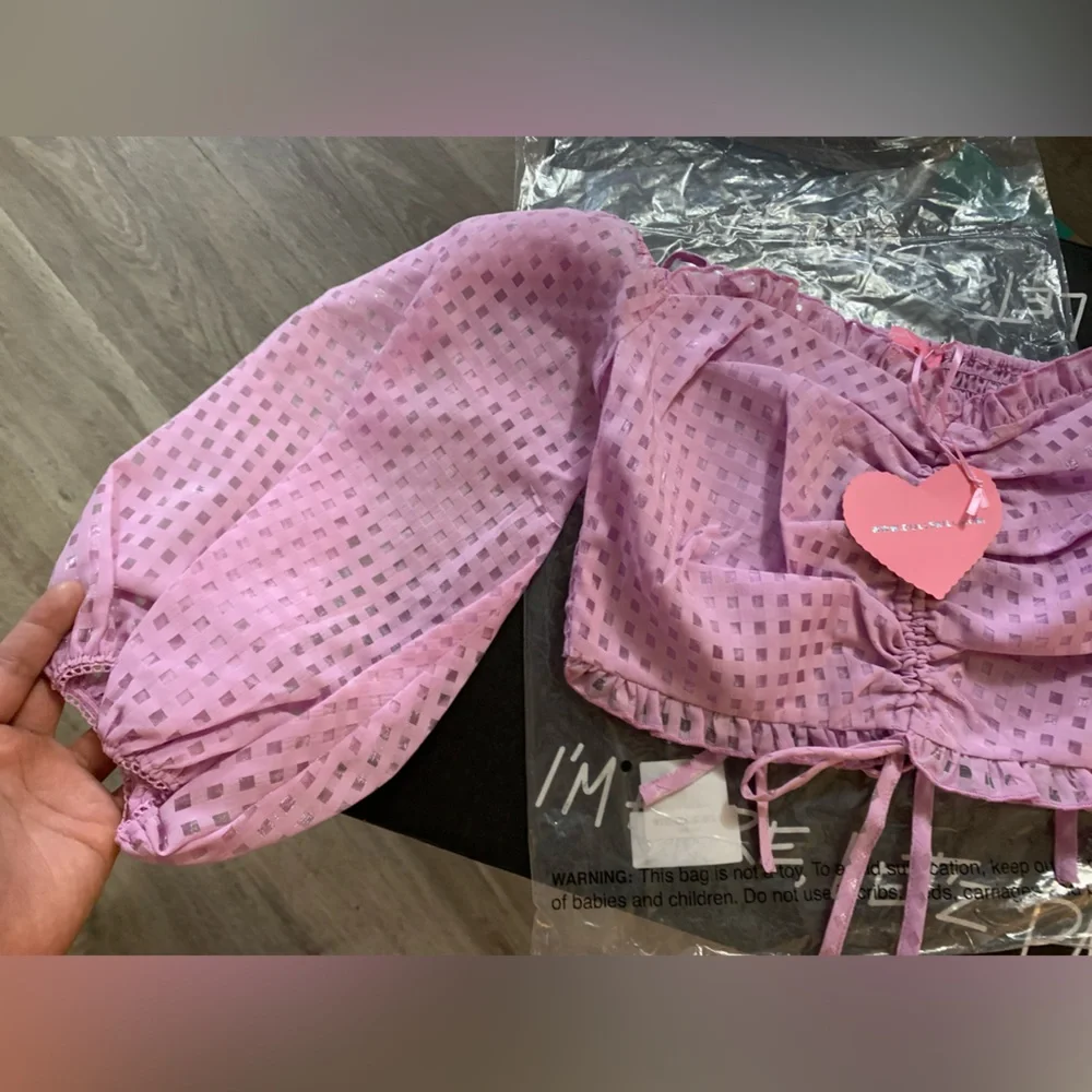 NWT Dolls Kills x Sugar Thrillz Made U Blush Gingham Crop Top Size Small - Picture 8 of 13